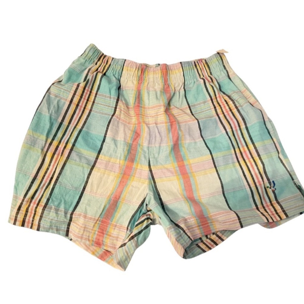 VTG. Flying Scotsman Mens Swim Trunks 36 Pastel Madras Plaid USA New Old Stock